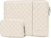 MOSISO Laptop Sleeve Compatible with MacBook Air 15 inch M3 M2 2023 2024 / Pro 15 A1990 A1707, 15 Surface Laptop, HP Stream 14 inch, Square Quilted Vertical Bag with Pocket&Small Case, Sand