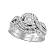 14k White Gold Round Diamond Bridal Wedding Ring Set 1/2 Cttw (Certified)