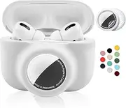 2 in 1 Protective Case for Apple AirPods Pro Air Tag Holder Combo Set, Soft Silicone Airpods Pro AirTag Case with 2 PCS Screen Protector, Anti-Scratch Anti-Fall Anti-Lost Shockproof Durable(White)