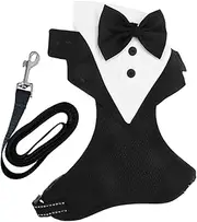 FUTUREORYY 1 Set Adjustable Dog Tuxedo Harness with Bow Tie Breathable Mesh Vest for Dogs for Weddings and Parties Includes Convenient Leash Attachment Stylish Pet Costume Outfit