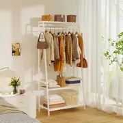 P&P Smooth Heavy Duty Wooden Clothes Rail Rack Garment Stand w/ 10 Hooks Open Closet
