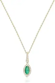 [Gin & Grace] Women's 14K Yellow Gold Natural Emerald Pendant With Diamonds (Marquise-Cut) Shaped Emerald Necklace (TW2797P-EM)