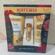 Burts Bees Lotion Body Hand Cream & Lip Balm Gift Set Milk Grapeseed Honey Pot