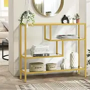 Oikiture Console Table Tempered Glass Sofa Table Hall Side Entry 4 Shelves Gold
