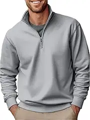 [Generic] Fashion Men's Quarter Zip Up Sweaters Slim Fit Lightweight Mock Neck Zip Up Thermal Cashmere Pullover Casual Polo Sweaters