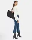 New Longchamp Le Pliage Black Top Handle Large L Tote Bag Brown Leather Trim