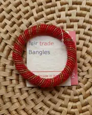 African Jewelry Maasai Masai Beaded Bracelet Bangle Kenya Fair Trade Red/Gld SML