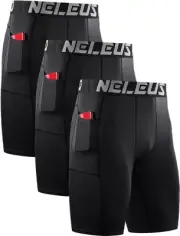 Men's 3 Pack Compression Shorts with Pockets Quick Dry Athletic Running Short...