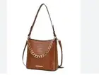 MKF Mia K Bizzy croc embossed vegan leather chain shoulder crossbody bag -Brown