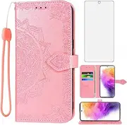 Compatible with Samsung Galaxy A73 5G 2022 Wallet Case and Tempered Glass Screen Protector Flip Cover Credit Card Holder Cell Accessories Phone Cases for Gaxaly A 73 G5 Gaxaly 73A S73 Women Rose Gold