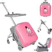 [CHAOFLIGHT] Kids' Luggage,Ride-On Suitcase 20 Inch Expandable Foldable and Rideable Suitcase with Spinner Wheels 2-in-1 Trolley Case & Baby Stroller for Toddler Kids Shopping Travel (Pink)