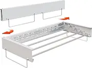 SKIKEN Wall Mounted Hidden Clothes Drying Rack - Pull-Out Laundry Organizer with 5 Stainless Steel Rods - Collapsible & Foldable for Laundry Room/Bathroom - Heavy Duty & Space Saving (31.5", White)
