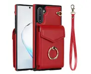 For Samsung Galaxy Note 10 Wallet Case with RFID Credit Cards Holder and Wrist Strap - Red