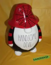 Rae Dunn Handsome Devil Gnome Seal Tight Ceramic Canister Halloween Spider Web