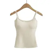 Plain Slim-Fit Padded Crop Cami Top Almond - S