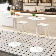 Costway101-56 cm Round Bistro Cocktail Tall Coffee Table High Top Pub Table-White-2 Pieces