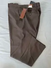 Perry Ellis Flat Front Microfiber Dress Pants, Slacks. Brown Herringbone, 40X32.