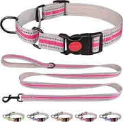 Martingale Collar for Dogs,Soft Neoprene Padded Reflective Martingale Collar and Leash Set Safety Buckle Nylon Martingale Collar for Puppy(Hotpink&XS)