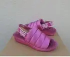 UGG FUCHSIA PUFF YEAH SLIDE SHEEPSKIN SLIPPER SANDALS, WOMEN US 9/UK 7