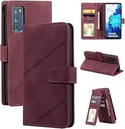 Compatible with Samsung Galaxy S20 FE 5G Kickstand Flip Case Cover,Compatible with Samsung Galaxy S20 FE 5G Lanyard Magnetic Closure Double Layer Wallet Protector Red