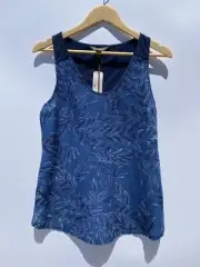Tommy Bahama Blue Dark Indigo Floral Pullover Linen Cotton Tank Top S