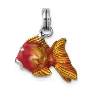 Sterling Silver Rhodium-Platedenamel Goldfish Charm