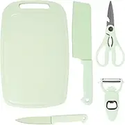 5Pcs Kitchens Knife Set Stainless Steel Knife Set with Chopping Board Scissors Kitchens Knife Fruits Knife Paring Knife Easy to Use Knife Set Suitable for Home Use 7(green)
