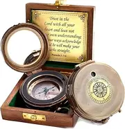 MSSI Vintage Style Wooden Compass Box with Scripture Quote, Decorative Christian Gift, Lord's Guide Compass with Proverbs 3:5-6