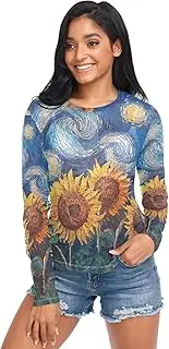 [RPLIFE] Starry Night Sunflowers Mesh Long Sleeve Top, Mesh Rave Top S-XXL