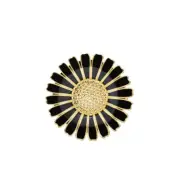 Danish Gilded Silver Daisy Brooch w/ Black Enamel - Lund Copenhagen