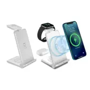 3 in 1 Charging Station Foldable Wireless Charger Stand Travel Charging for Apple iPhone Multiple Devices-White