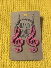 Red Treble Clef Wooden Earrings NEW