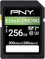 PNY 256GB EliteX-PRO90 UHS-II SDXC Memory Card – R300MB/s W280MB/s, U3, V90, 8K UHD, Full HD, UHS-II for Professional Photographers & Content Creators, DSLR, Mirrorless Cameras, Advanced Video Cameras