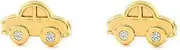 [Monde Petit] Mondepetit Girls' Earrings Yellow Gold 9 Carat Car Zirconia Shine Gift Box, Yellow Gold