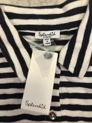 Splendid Striped Short Sleeve Tie Front Button Down Top, XS, NWT $108