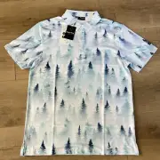 YATTA Men’s M Golf Polo Shirt Subtle Pines Trees Colorful Stretch Wicking Loud