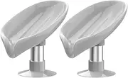 2Pcs Leaf-Shape Self Draining Soap Dish Holder, Soap Dish Shower Soap Tray Soap Saver Soap Holder Drainer Silicone Soap Dish with Suction Cup Soap Dish Holder,Not Punched Easy Clean Soap Holder,Grey