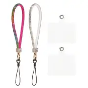 2 Pcs Phone Lanyard, Wrist Strap Glitters with Phone Patches, White Multicolor