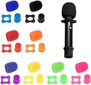 RTNLIT 8 Set Microphone Windscreen Foam Covers, Shakeproof Anti-Rolling Mic Protection Silicone Ring, Wireless Handheld Microphone Bottom Rod Sleeve Holder, for KTV, ASMR, Recording Studio, 8 Colors