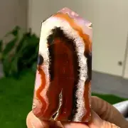 94G Natural red blossom stripe agate Obelisk Quartz Crystal Tower Healing