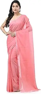 [dB DESH BIDESH] Women`s Fancy Trendy Solid Transparent Design Pure Cotton Handloom MulMul Saree (Light Red), Light Red, 5.5 meter