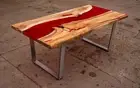 RED dining epoxy resin table, walnut wood Desk glowing for home & garden Deco