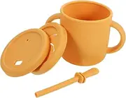 Hohopeti Silicone Straw Training Cup Leakproof Water Cup Double Handles Fall Snack Container