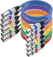Yumiwoow XLR to XLR Microphone Cable (3.3 Ft, 6 Pack), XLR Male to Female Mic Cable 3-Pin Balanced Shielded XLR Cable for Mic Mixer, Recording Studio, Podcast - Multi Colored, 3.3Feet/1M