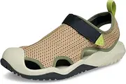 [Crocs] Men's Swiftwater Mesh Deck Sandal Sport, dark camo green/khaki, 14