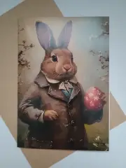EASTER Greeting Card Bunny Rabbits Hares Egg Note Card