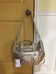 NEW KIPLING Camden Extra Large Satchel Handbag w CrossBody - Sparkly Gold Silver