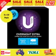 U by Kotex Extra Overnight Pads with Wings 60 Count (6 X 10 Pack) - Packaging...