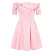 [Rebecca Vallance] Rebecca Vallance Aymee Bow-detail Pleated Mini Dress 8 UK PINK