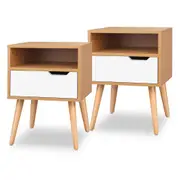 2x ALFORDSON 1 Drawer Bedside Table Shelf (Wood & White)